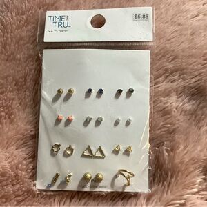 Essentials 12 Pair Gold Tone Motif Earrings